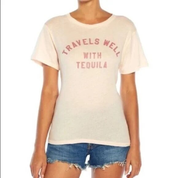 Wildfox Travels Well With Tequila Keke Pastel Pink Crewneck T-shirt - Picture 1 of 5